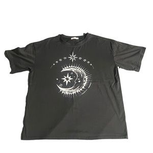 Celestial Moon Gray Short Sleeve Graphic Print T-Shirt